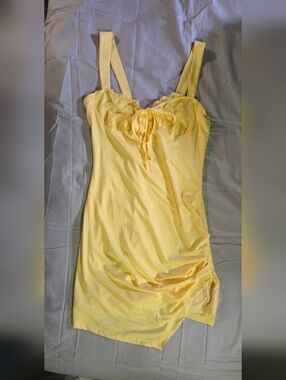 Sunny Yellow Lace-Trim Slip Dress